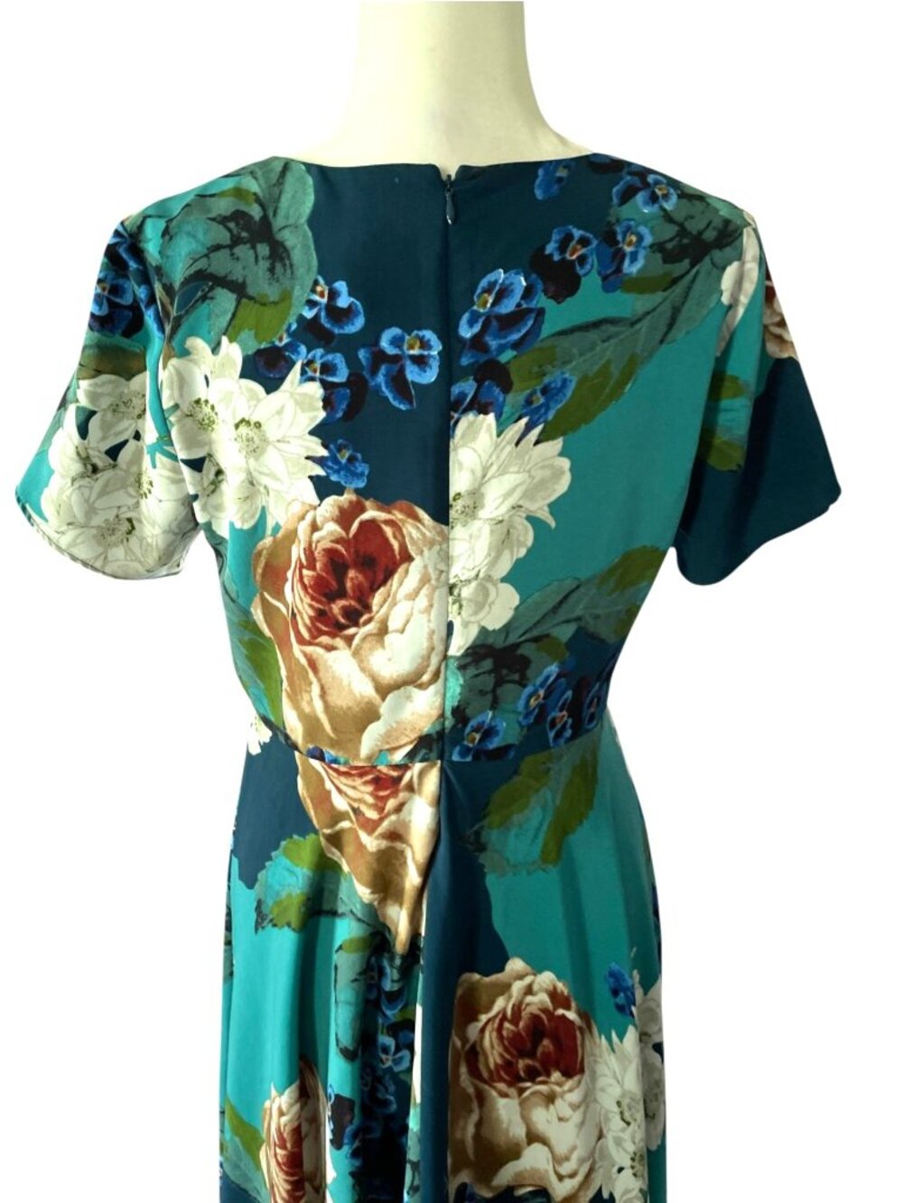 Anthropologie Corey Lynn Calter Paeonia Dress Teal Floral Fit & Flare Size 8 Cot - Picture 4 of 10